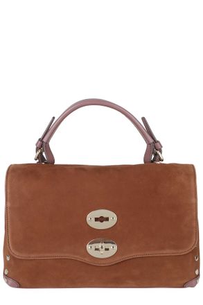 Zanellato Suede Handbag With Walnut Finish And Silver Hardware