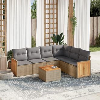 vidaXL Vidaxl - Set Sof&aacute;s De Jard&iacute;n 7 Piezas Y Cojines Rat&aacute;n Sint&eacute;tico Beige