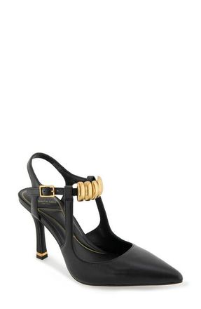 Kenneth Cole Romi Ankle Strap Pointed Toe Pump in Black Leather at Nordstrom, Size 9.5