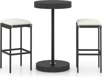 vidaXL Set Muebles Bar Jard&iacute;n 3 Piezas Y Cojines Rat&aacute;n Sint&eacute;tico Negro Vidaxl