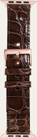 Abas Mens Apple Watch Alligator Watch Strap, Rose Gold Finish