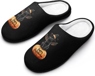 Generic Halloween Black Cat Witch Mens Slippers Comfortable And Non-slip Cotton Slipper Shoe for House