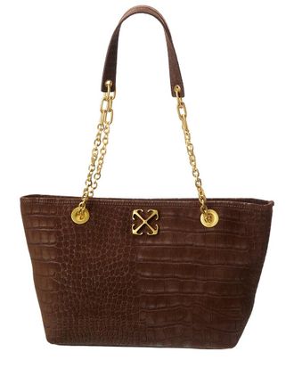 Off-white Jitney Small Chain Croc-Embossed Suede Tote