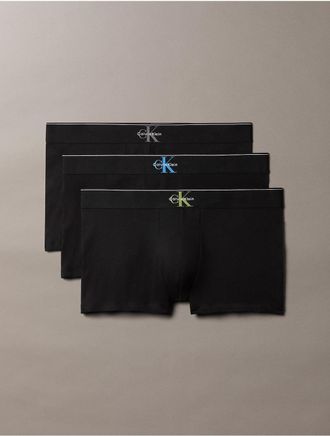 Calvin Klein Mens Graphic Monogram Cotton Stretch 3-Pack Trunk - Black - XL