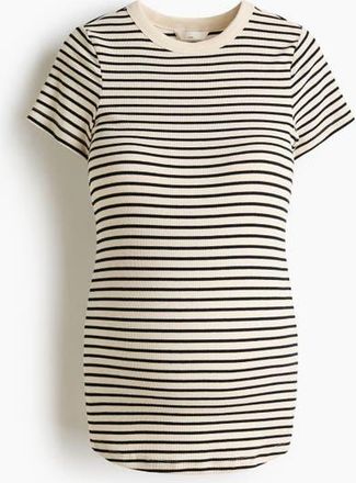 H&M Mama Ribbed Top in Cream/black Striped at Nordstrom, Size Xx-Large