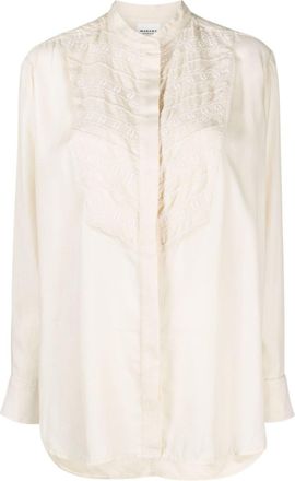 Isabel Marant Britten embroidered-detail shirt - women - Lyocell - 38 - Neutrals