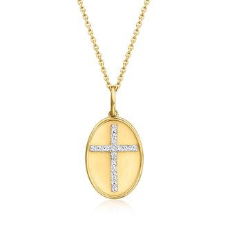 Ross-Simons Diamond Cross Oval Pendant Necklace in 18kt Gold Over Sterling