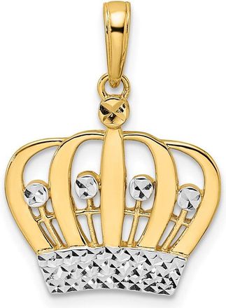 Diamond2Deal 14k Yellow Gold and White Rhodium Diamond-cut Crown Pendant