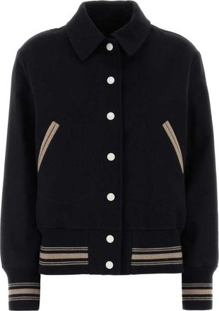 Golden Goose Bomber Jacket In Midnight-blue Wool With Embroidery
