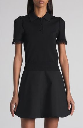 Alexander McQueen Lace Trim Polo in Black at Nordstrom, Size Small