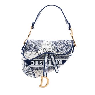 Dior Tweedehands Canvas Geborduurde Wereld Saddle Bag