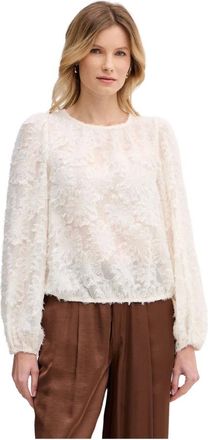 Oui Overhemden, Dames, Beige, 2Xl, Polyester, Sheer Blouse with Puff Sleeves