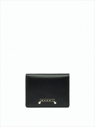 Marni Rectangular Leather Wallet With Gold-Tone Plaque