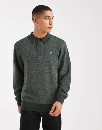 Farah Gateacre - Polo a maniche lunghe in maglia verde scuro