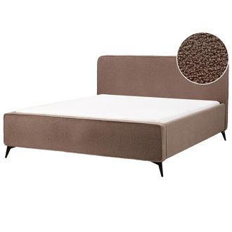 Beliani Cama Moderna Patas De Metal Negras Cabecero Dormitorio De Boucl&eacute; Marr&oacute;n 180 X 200 Valognes