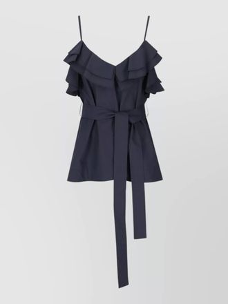 Parosh sleeveless top v neck spaghetti straps tie