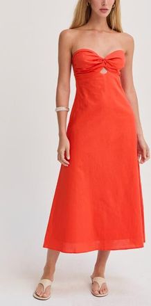 Crescent Front Twist Linen Midi Dress in Burnt Orange at Nordstrom, Size Medium