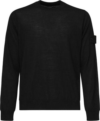 Stone Island Black Crew Neck Sweater In Light Wool