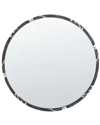 Beliani Specchio Decorativo Da Parete Rotondo Con Cornice Spessa In Materiale Sintetico E Vetro &Oslash; 69 Cm Nero Martel