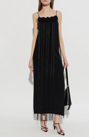 Jil Sander Dress With Decorative Long Fringes, Womens, Black