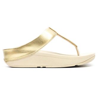 FitFlop Fino Glitterdust Metallic Toe Post Synthetic Leather Womens Wedge Sole Sandals - Platino - Size:UK 5.5