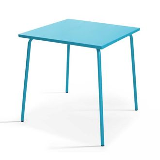 Oviala Mesa de jard&iacute;n cuadrada de metal azul pac&iacute;fico
