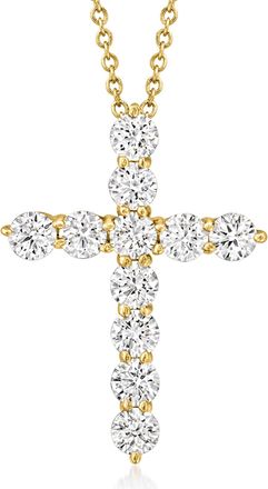 Ross-Simons Lab-Grown Diamond Cross Pendant Necklace in 14kt Yellow Gold