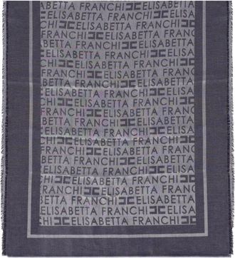 Elisabetta Franchi Blauw en Grijs Jacquard Foulard Sjaal - Dames - Wintersjaals - Grijs - ONE Size - Polyester - Accessoires