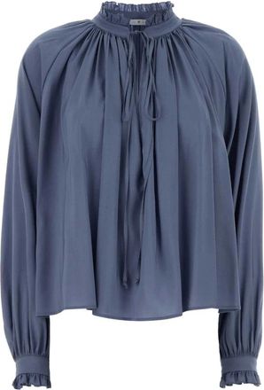 Pantaloni Torino Claudia Ruffle Blouse - Dames - Blouses - Blauw - XS - Overhemden