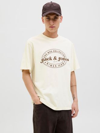 Jack & Jones Rundhalsshirt JACK & JONES JJEDOVER PRINT TEE SS CREW NECK, Herren, Gr. XS, weiss (antique wei&szlig;), Single Jersey, Obermaterial: 100% Baumwolle, bedruck