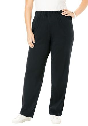 Roaman's Plus Size Soft Knit Relaxed Pull-On Straight Leg Pant in Black at Nordstrom, Size Medium