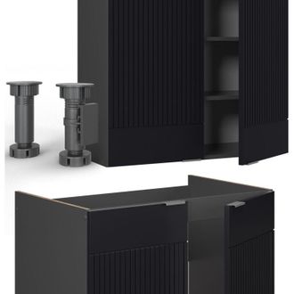 Vicco Cucina componibile Fame-Line, Nero a righe/antracite, 200 cm senza piano di lavoro, Vicco