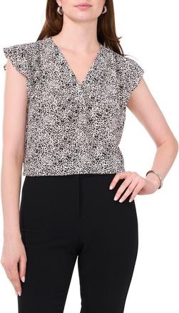 Chaus Print Flutter Sleeve Blouse in Black/ivory at Nordstrom, Size X-Large
