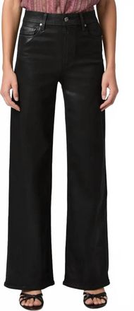 Paige Anessa Coated High Waist Wide Leg Jeans In Black Fog