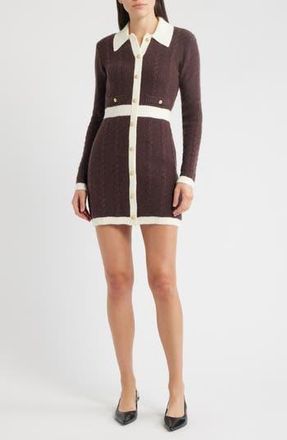 ZOE AND CLAIRE Long Sleeve Cable Stitch Sweater Dress in Brown/Ivory at Nordstrom Rack, Size Medium