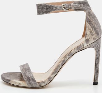 Stuart Weitzman Grey/beige Karung Leather Ankle Strap Open Toe Sandals