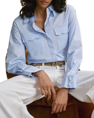 Mint Velvet Cotton Scallop Detail Shirt in Blue at Nordstrom, Size X-Large