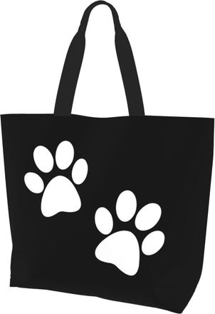 AOOEDM Sketches Of Dog Paw Prints Ladies Canvas Tote Reusable Shopping Bag