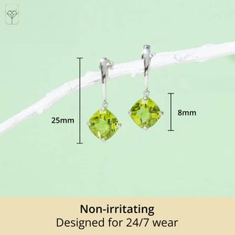 MAX + STONE 14k White or Yellow Gold 8mm Solitaire Cushion Cut Gemstone Drop Dangle Earrings