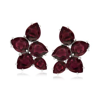 Ross-Simons Garnet Cluster Earrings in Sterling Silver