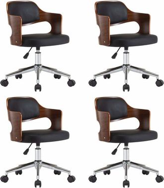 vidaXL Sillas De Comedor Giratorias 4 Uds Madera Curvada Y Cuero Negro Vidaxl