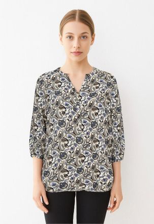 Soyaconcept Schlupfbluse SOYACONCEPT SC-SAMEA 2, Damen, Gr. L, hydrangea combi, Web, Obermaterial: 100% Viskose, gemustert, normal, V-Ausschnitt, Blusen Schlupfbl