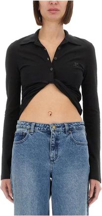 Courr&egrave;ges Twist Piqu&eacute; Cropped Polo - Dames - Polos - Zwart - L - Katoen - Tops
