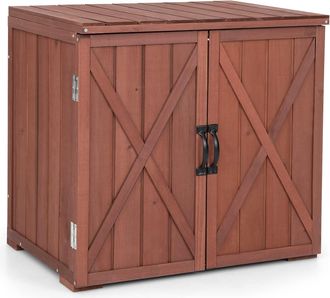 Costway Costway - Armario De Almacenamiento De Madera Para Jard&iacute;n, Organizador De Herramientas Con Puertas Dobles Y Tiradores, Cobertizo Con Amplio Espacio De