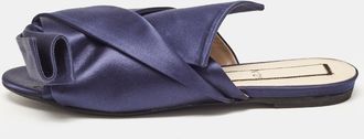 N&deg;21 N21 Navy Blue Satin Knot Flat Slides