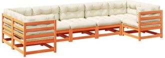 vidaXL Set De Sof&aacute;s Jard&iacute;n 7 Pzas Con Cojines Madera Pino Marr&oacute;n Cera Vidaxl