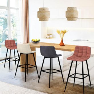IDMarket Lote De 4 Taburetes De Bar Mady En Mezcla De Terciopelo Color Gris Oscuro, Terracota X2, Beige