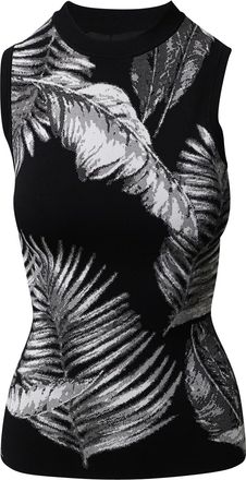 Alexander Wang T by Alexander Wang Hawaiian Print Jacquard Sleeveless Top in Black Rayon