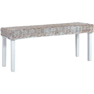 vidaXL Vidaxl - Banco de ratán kubu y madera maciza de caoba blanco 110 cm