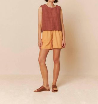 Indi & Cold Check Linen Crop Top In Chocolate